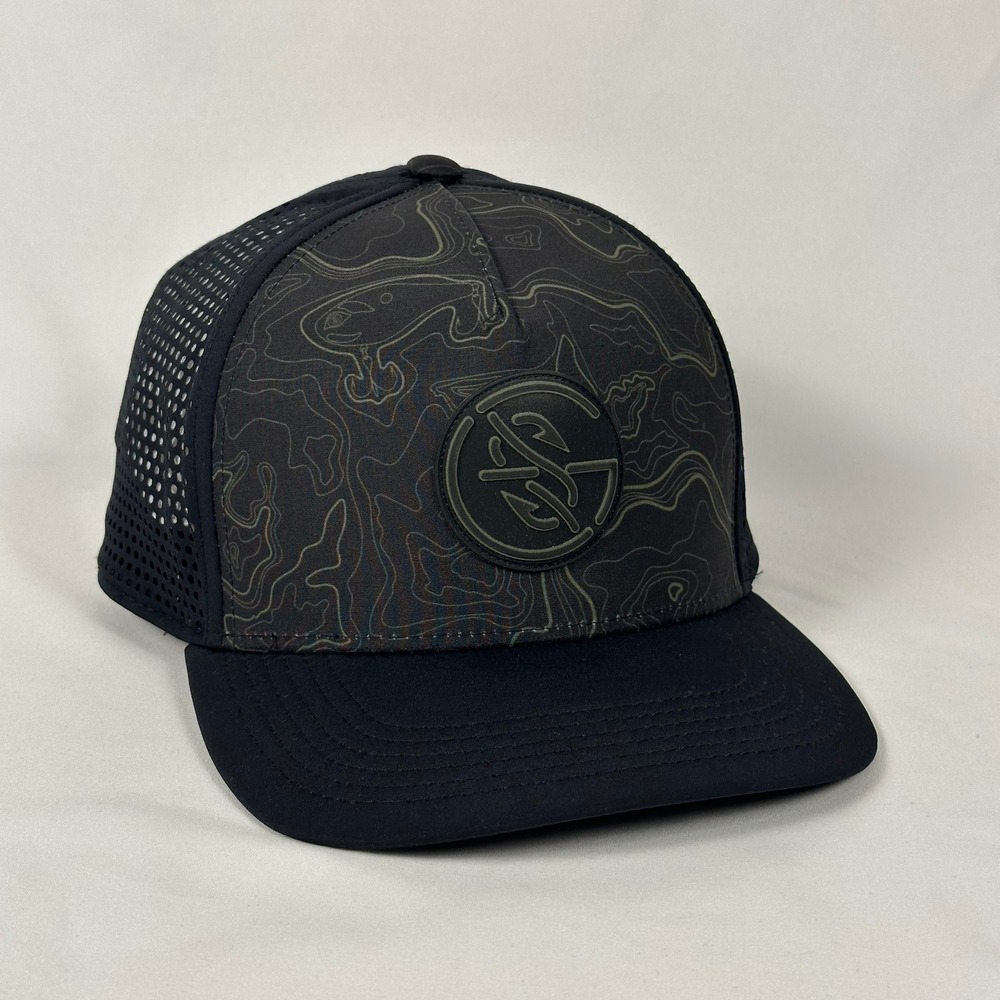 Googan Squad Fishing Trucker Hat Mens OSFA Black Topo Print Mesh Snapback Cap